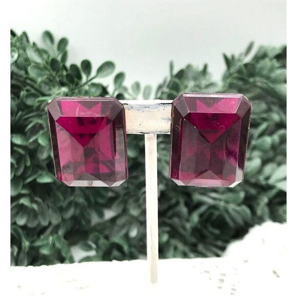 Vintage Purple resin gem Clip-On Earrings - Picture 2 of 4